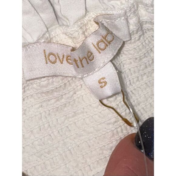 LOVE THE LABEL X Anthropologie Off-The-Shoulder Tiered Mini Dress White sz small - Picture 9 of 11